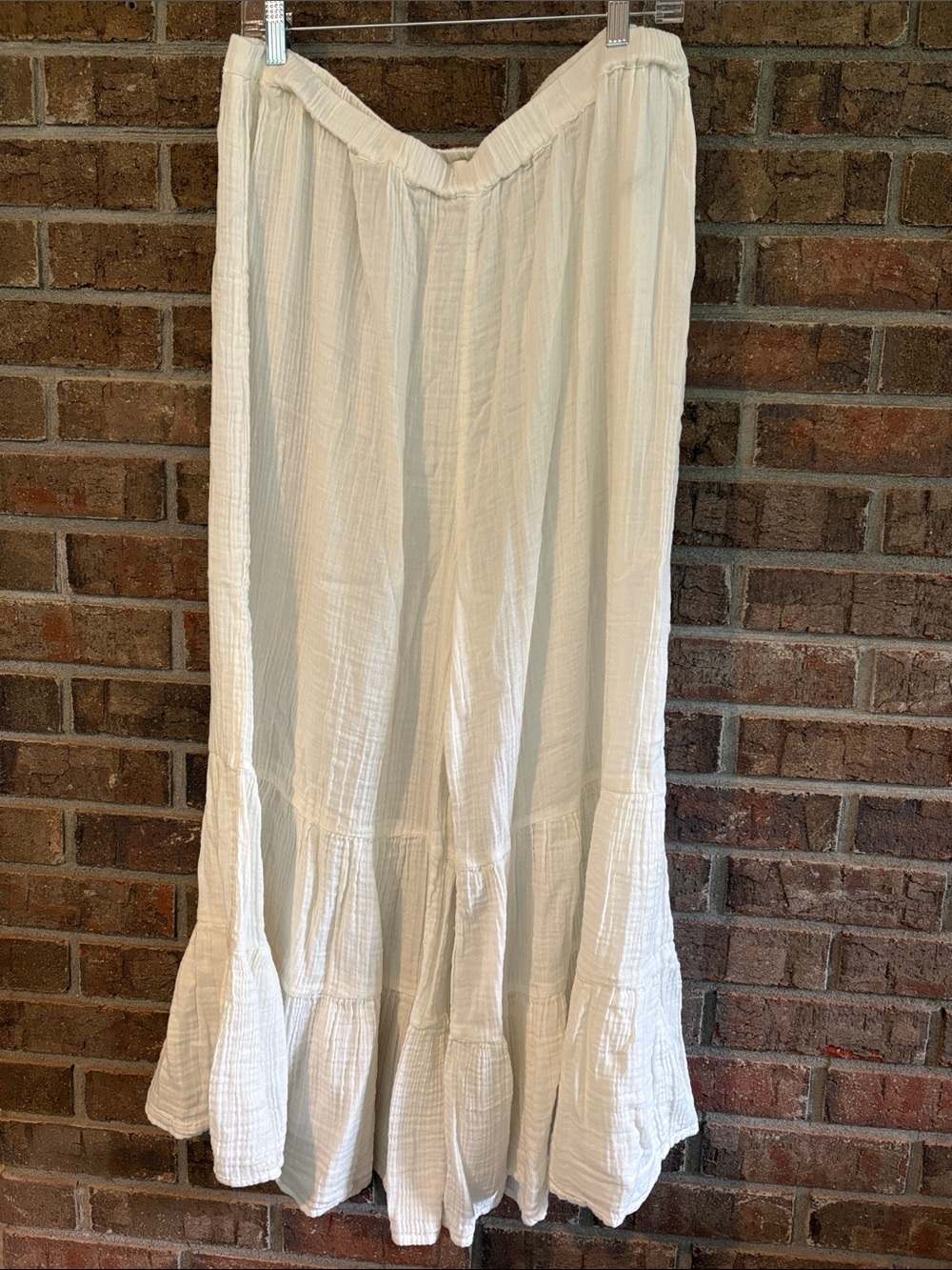 Anthropologie Cream Tiered Gauze Wide-Leg cropped Pants